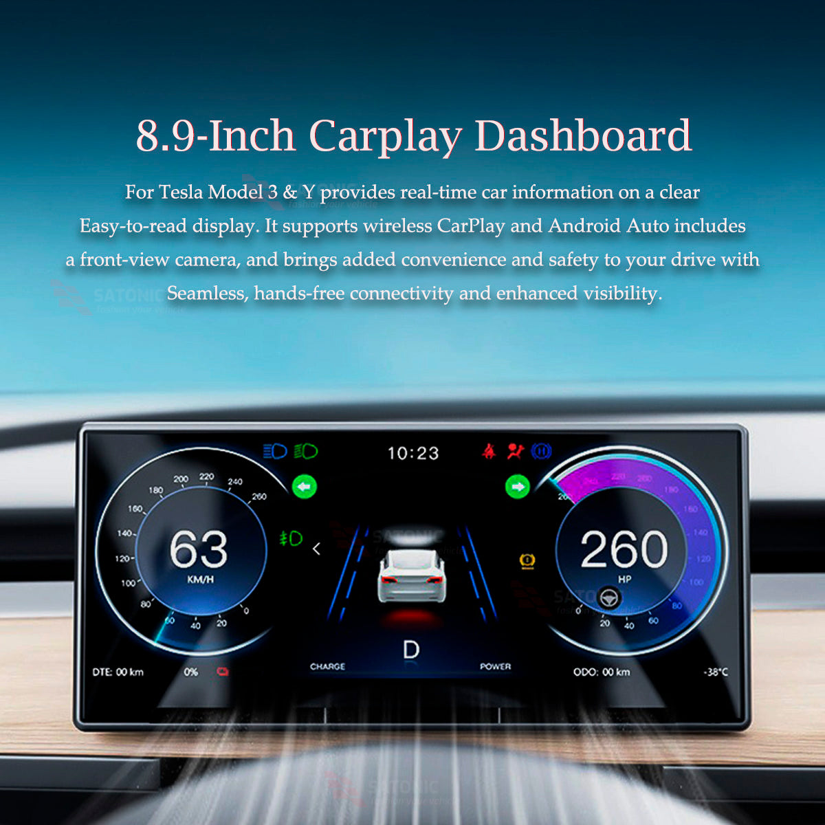 SATONIC 8.9 inch  Instrument Cluster Carplay Dashboard For Tesla Model 3 / Y / Y Juniper