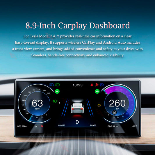 SATONIC 8.9 inch  Instrument Cluster Carplay Dashboard For Tesla Model 3 / Y / Y Juniper