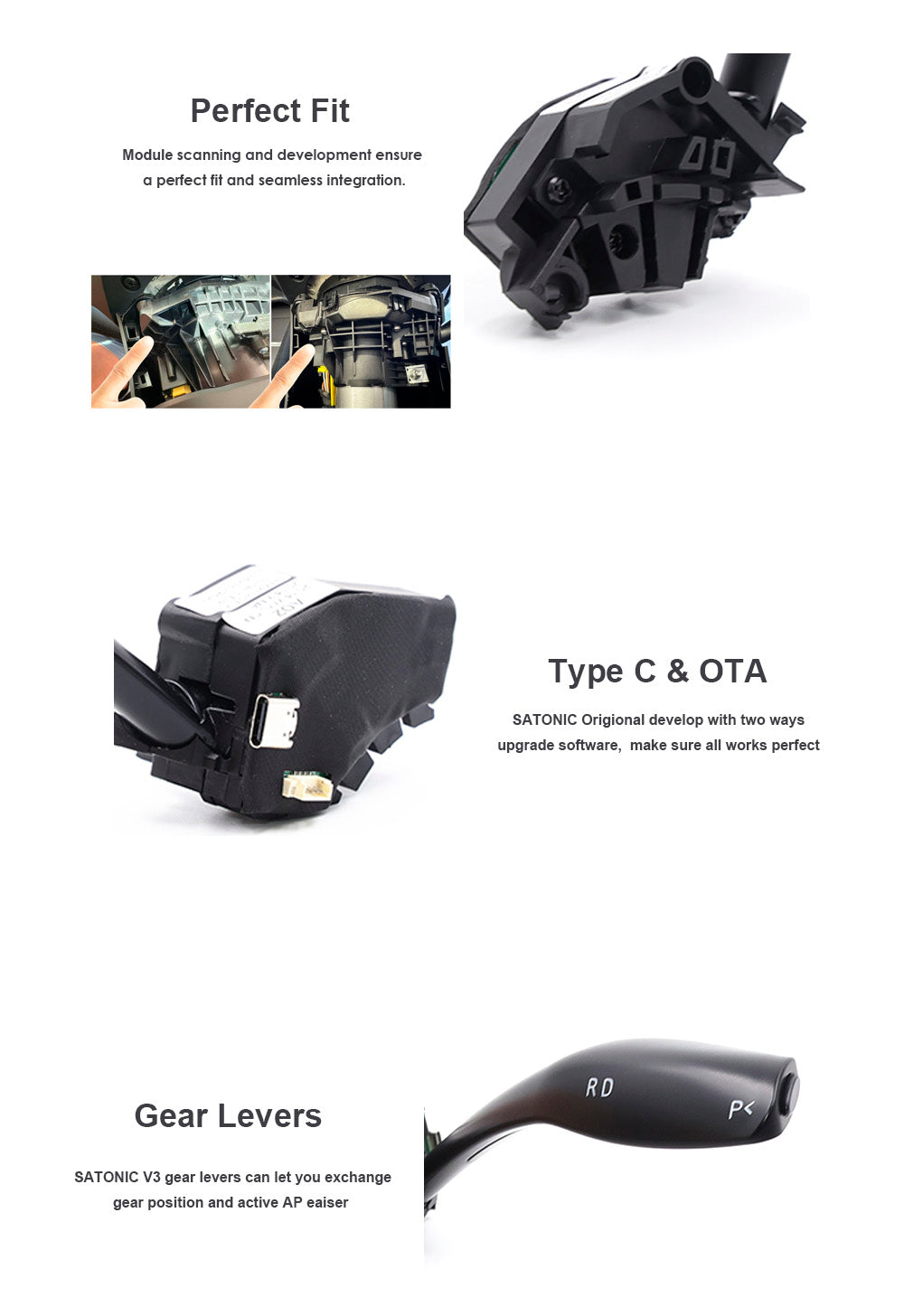 SATONIC V3 Gear Shift Lever for Tesla New Model Y Juniper | Plug & Play