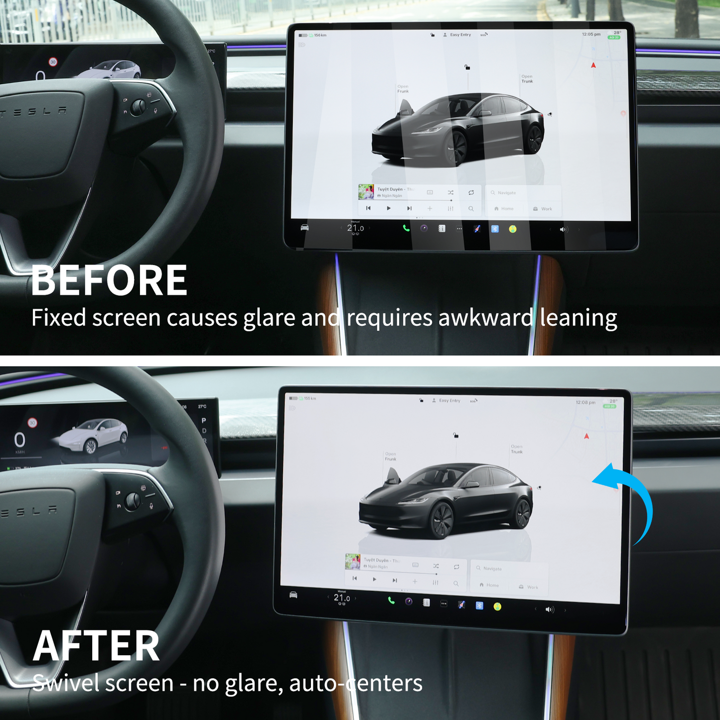 SATONIC V2 Swiveling Screen Mount kits For Tesla Model 3 / Y / 2026 Model Y Juniper – Full Range Up, Down, Left & Right!