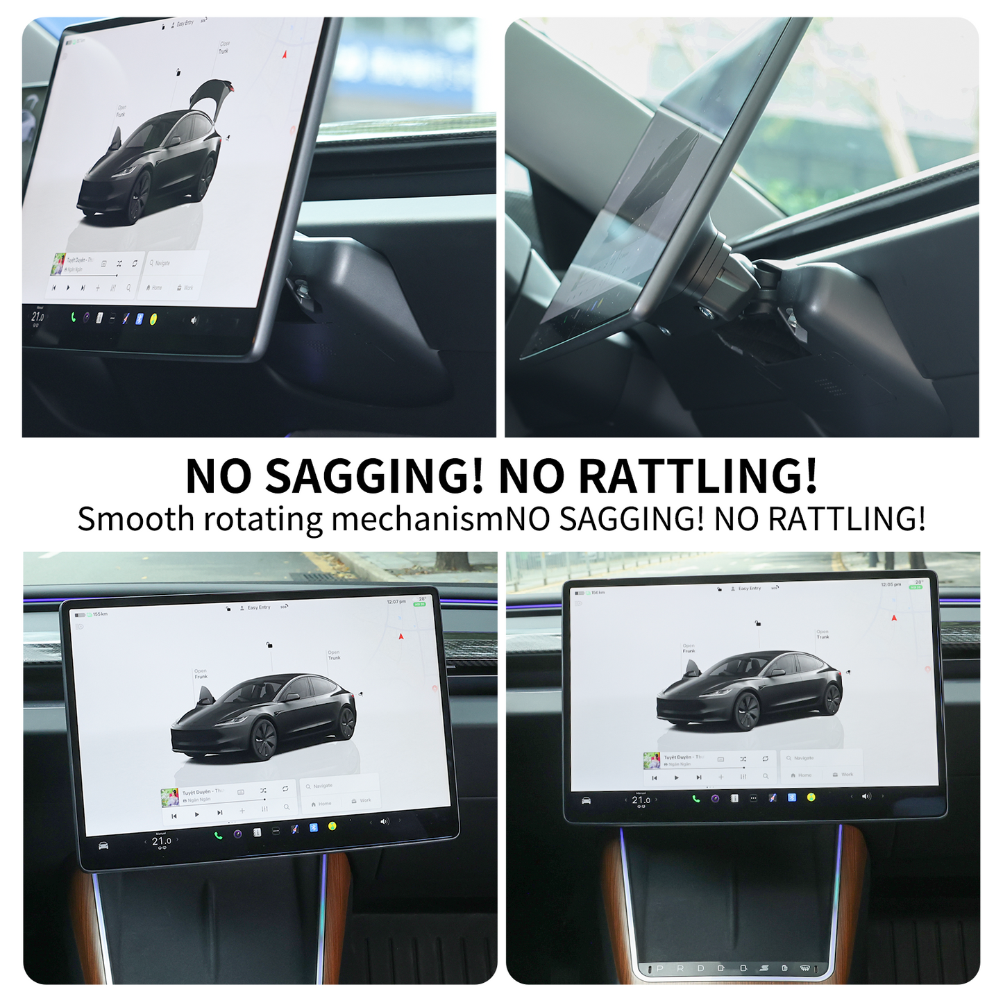 SATONIC V2 Swiveling Screen Mount kits For Tesla Model 3 / Y / 2026 Model Y Juniper – Full Range Up, Down, Left & Right!