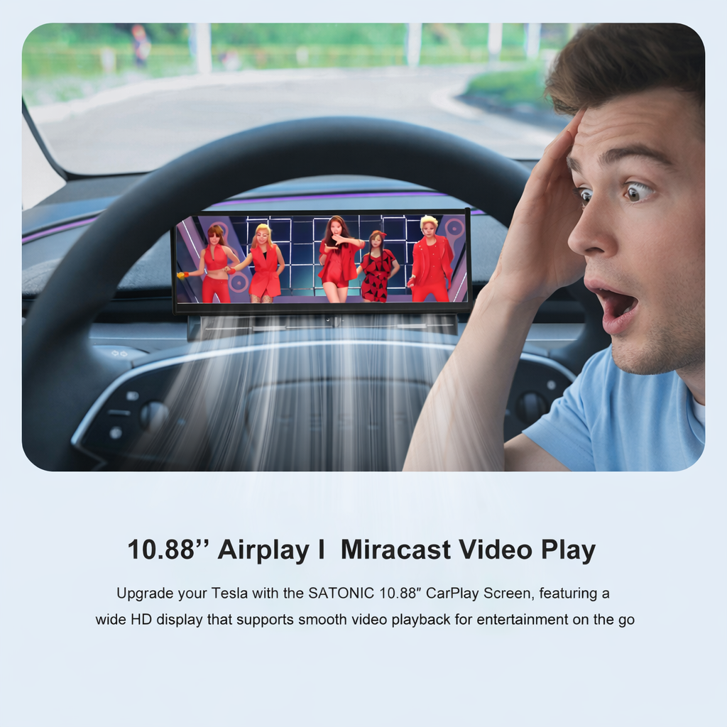 SATONIC 10.88″ CarPlay Screen For Model Y Juniper & Model 3 Highland | Wireless CarPlay & Android Auto