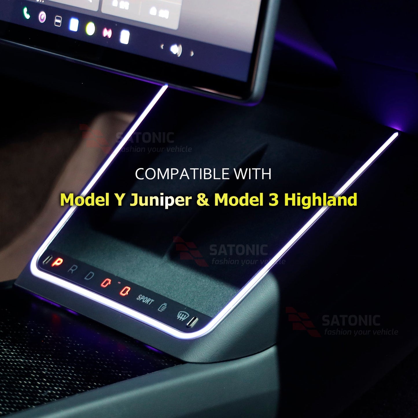 SATONIC Wireless Charger Ambient LED KNOB For Tesla Model 3 Highland & 2026 Model Y Juniper