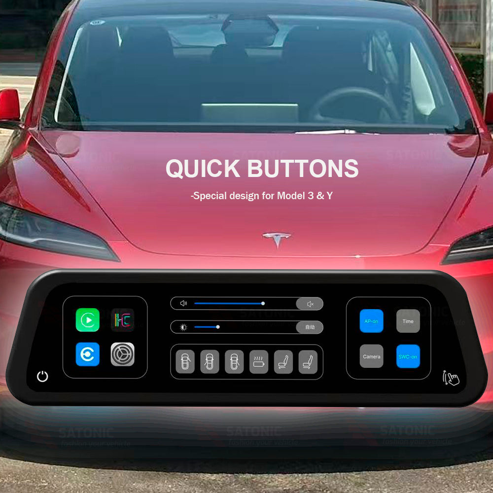 SATONIC 9.6 inch Apple CarPlay/Android Auto Screen for Tesla Model 3/ Y / Highland 3