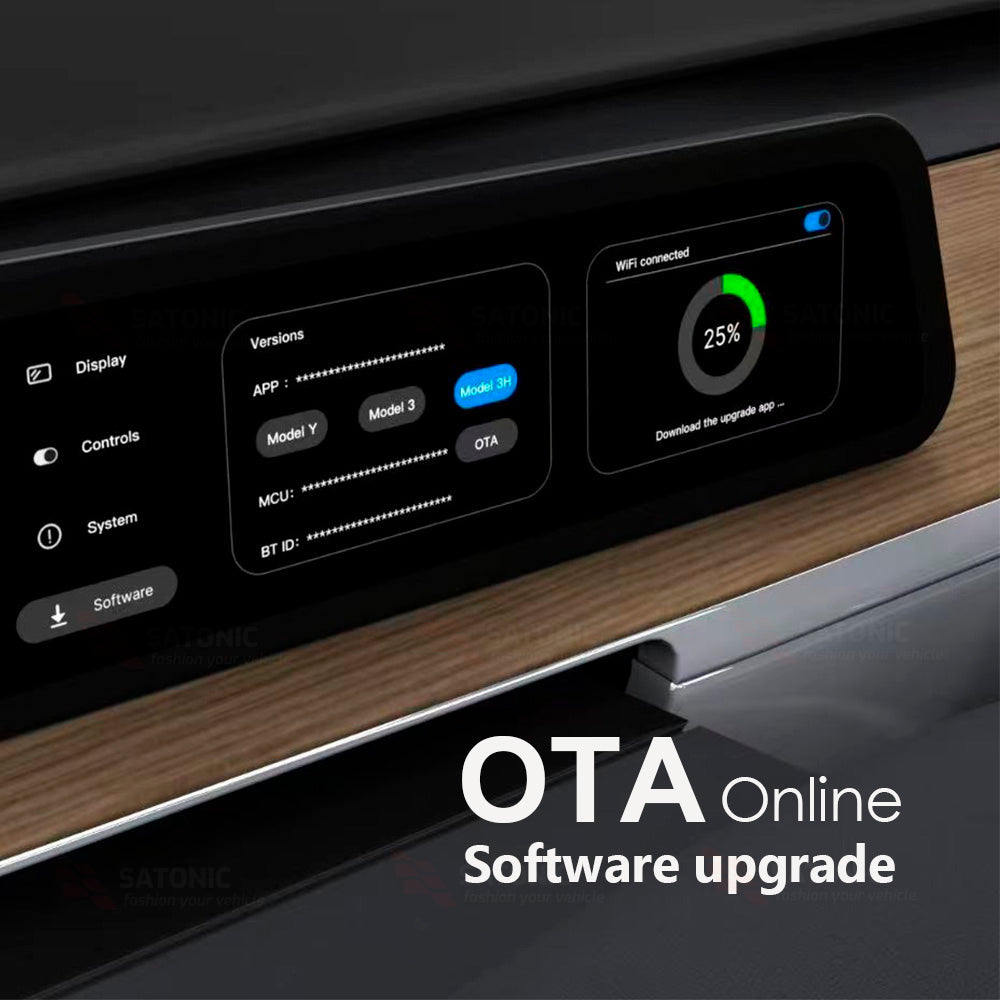 SATONIC 9.6 inch Apple CarPlay/Android Auto Screen for Tesla Model 3/ Y / Highland 3