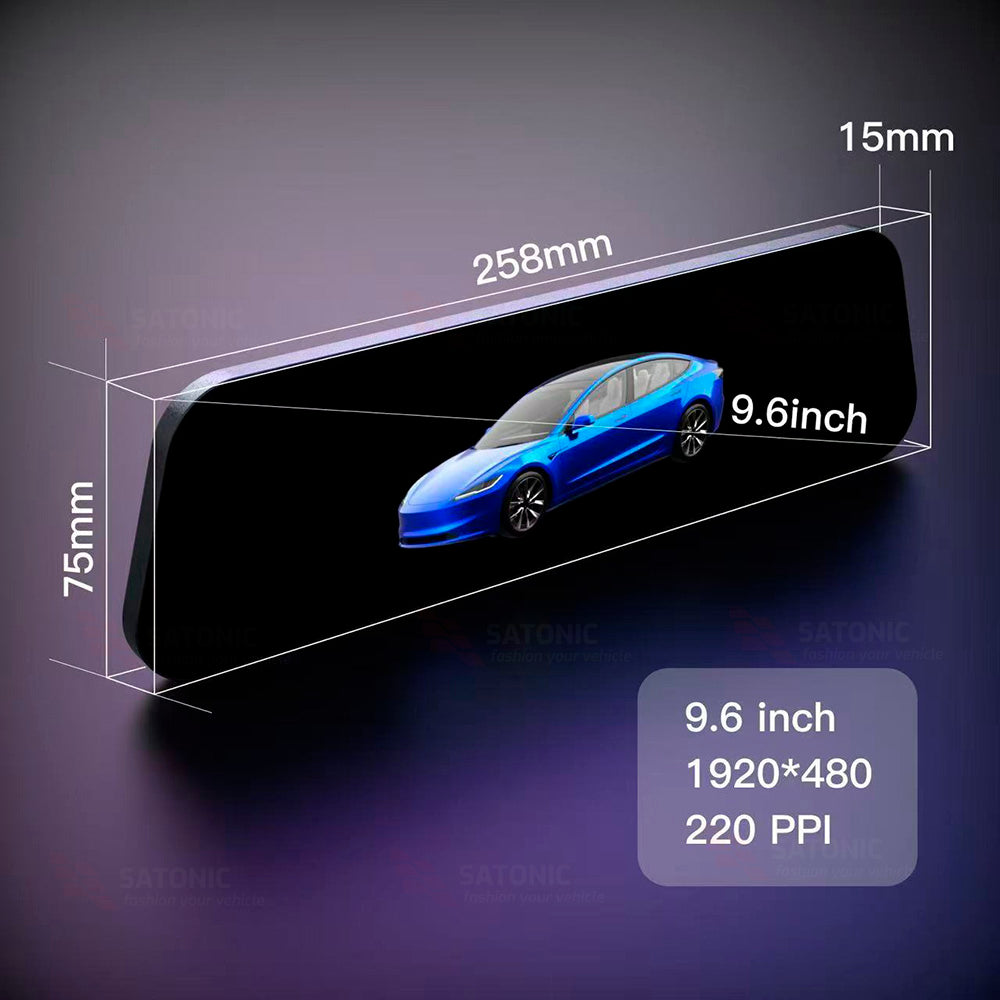 SATONIC 9.6 inch Apple CarPlay/Android Auto Screen for Tesla Model 3/ Y / Highland 3