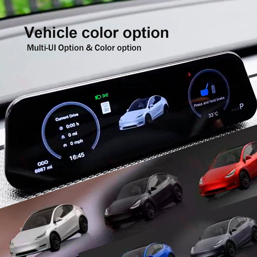 SATONIC 9.6 inch Apple CarPlay/Android Auto Screen for Tesla Model 3/ Y / Highland 3